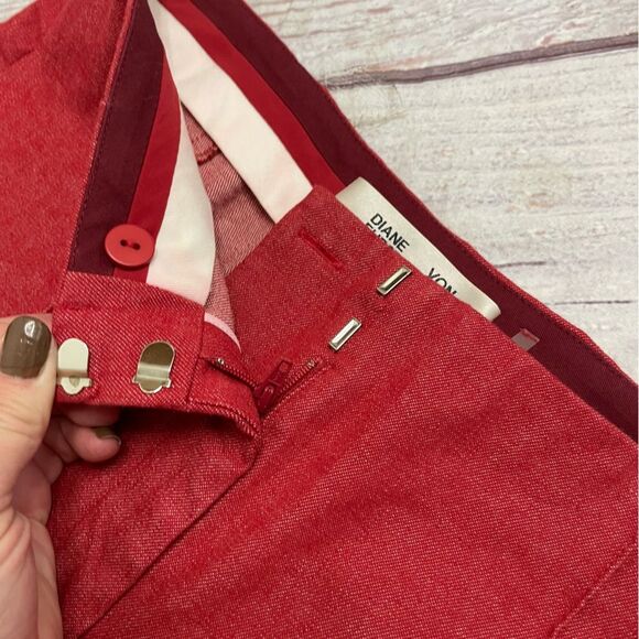 Diane Von Furstenberg Red Pants High Waist Tapered Leg Skinny Ankle Size 8 - Picture 11 of 11